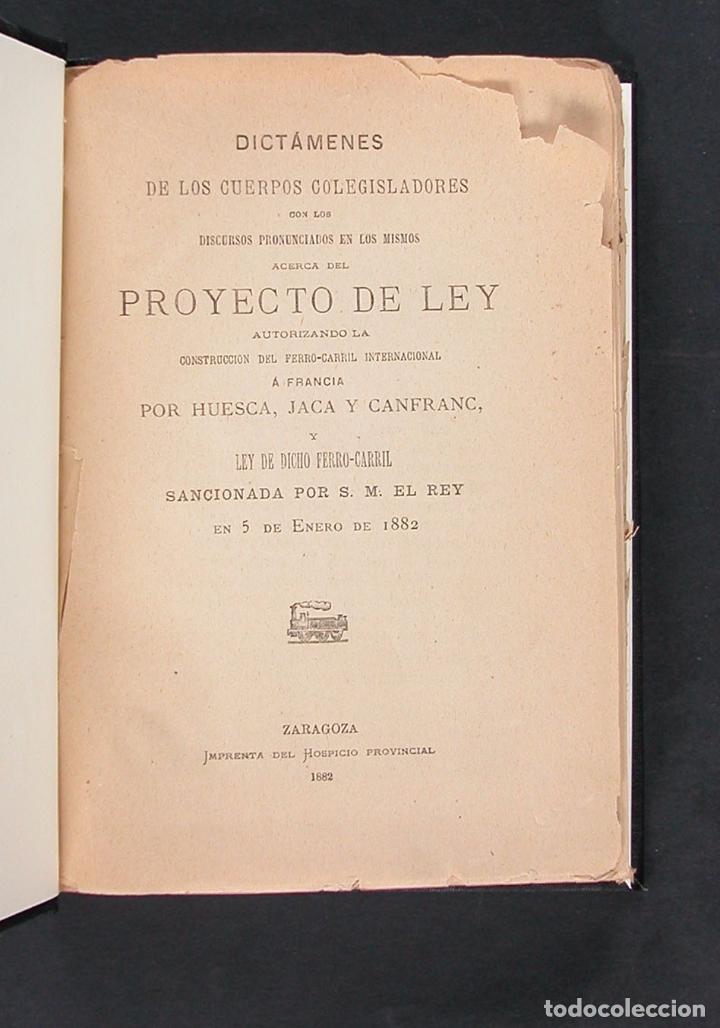 Libri antichi: Dictamenes de los cuerpos colegisladores.. Construccion de los ferrocarriles a Francia por Huesca,