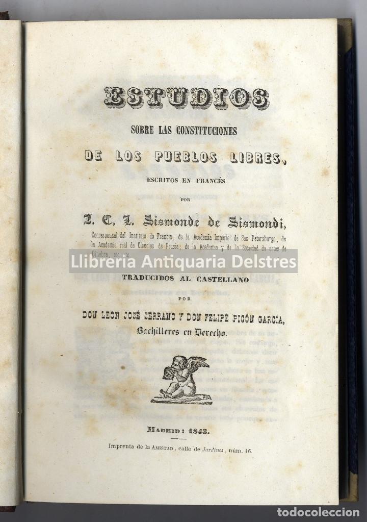 Libros antiguos: [Economia. Comercio. Politica democratica y constitucionalista. Madrid. 1843] Sismonde de Sismondi.