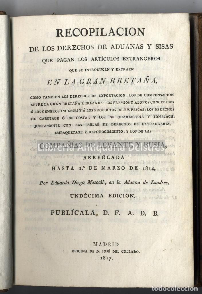 Libros antiguos: [Instruccion de comerciantes. Aduanas. Madrid, 1817] Mascall, Eduardo Diego.