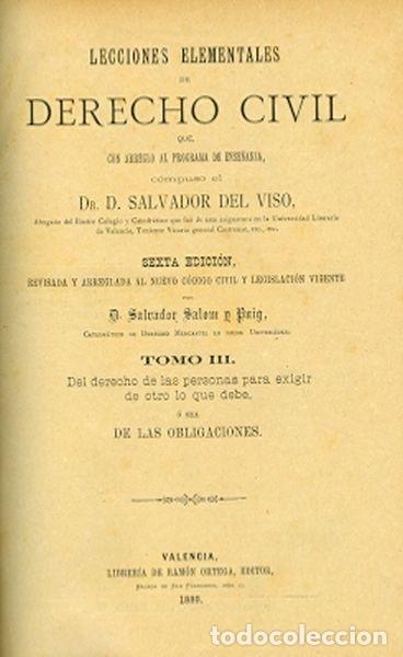 Libros antiguos: Lecciones elementales de derecho civil. Tomo tres. Sexta edici&oacute;n