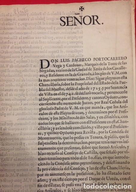 Libros antiguos: PLEITO. LUIS PACHECO PORTOCARRERO SOBRE LA PROPIEDAD DEL ESTADO DE LA PUEBLA DESDE 1725