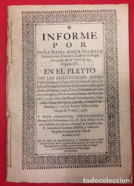 Libros antiguos: INFORME.DE PEITO. ISABEL MARIA PACHECO PORTOCARRERO, CORDOBA LASO DE LA VEGA MARQUESA DE LA TORRE