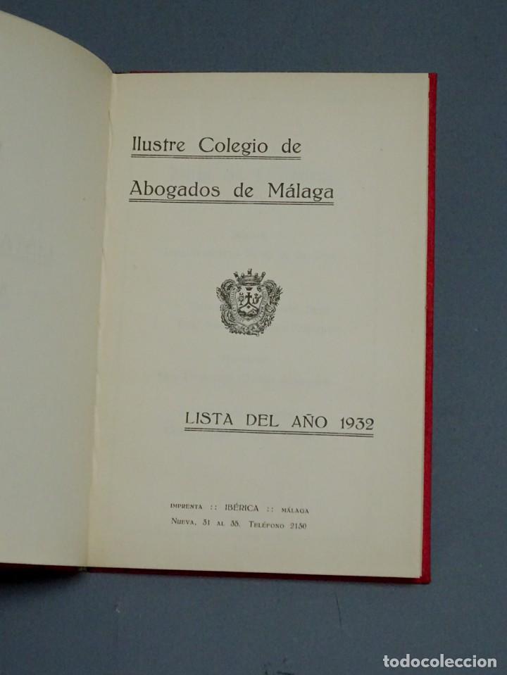 Libri antichi: ILUSTRE COLEGIO DE ABOGADOS DE M&Aacute;LAGA - LISTA DEL A&Ntilde;O 1932