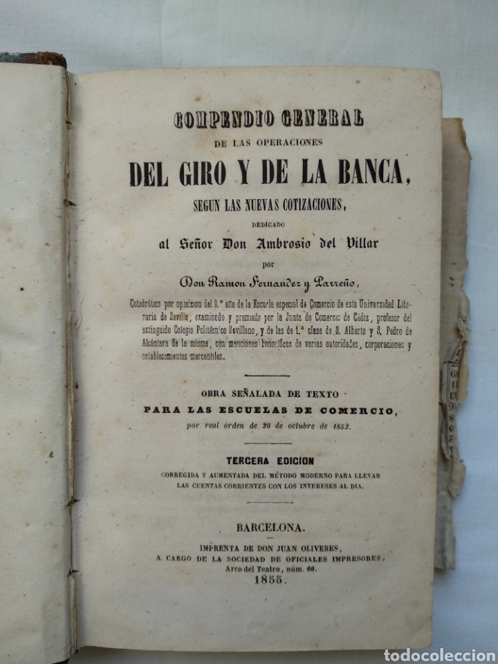 Libros antiguos: Compendio general de las operaciones del giro y de la banca seg&uacute;n las nuevas cotizaciones. A&ntilde;o 1855