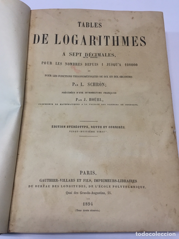 Libros antiguos: Tabla de logaritmos Franc&eacute;s - Foto 1