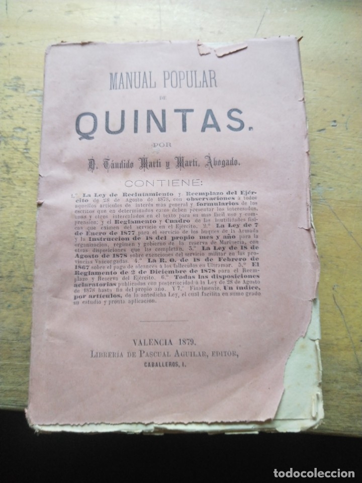 Libros antiguos: MANUAL POPULAR DE QUINTAS CANDIDO MARTI Y MARTI GASTOS DE ENVIO GRATIS
