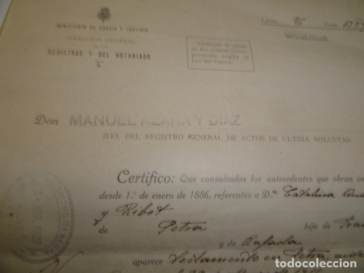 Old books: Certificado rubricado por Manuel Aza&ntilde;a y D&iacute;az (Presidente de la Rep&uacute;blica) -1923
