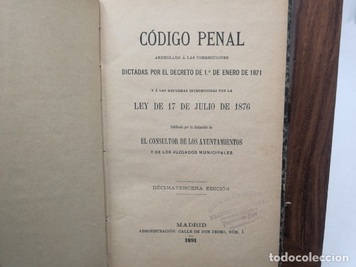 Libros antiguos: 1891. C&oacute;digo penal. - Foto 1