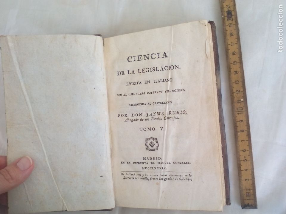 Libros antiguos: CIENCIA DE LA LEGISLACION, CAYETANO FILANGIERI. A&Ntilde;O 1789. TRADUCIDA JAIME RUBIO. Tomo V