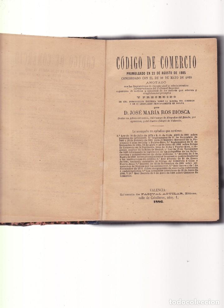 Libros antiguos: C&Oacute;DIGO DE COMERCIO - VALENCIA 1886 - Foto 2