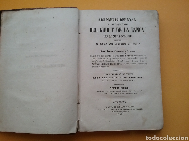 Libros antiguos: Compendio General de las Operaciones del giro y de la banca, seg&uacute;n las cotizaciones 1855.