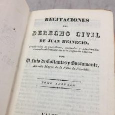 Libros antiguos: RECITACIONES DEL DERECHO CIVIL DE JUAN HEINECIO , VALENCIA 1831 , TOMO 2 PLENA PIEL