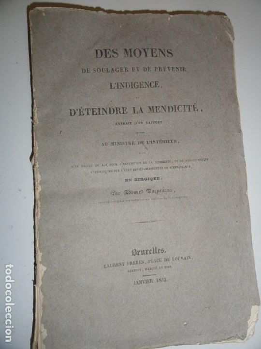 Old books: Des Moyens de Soulager et De Prevenir L'Indigence - Edouard Ducpetiaux - 1832