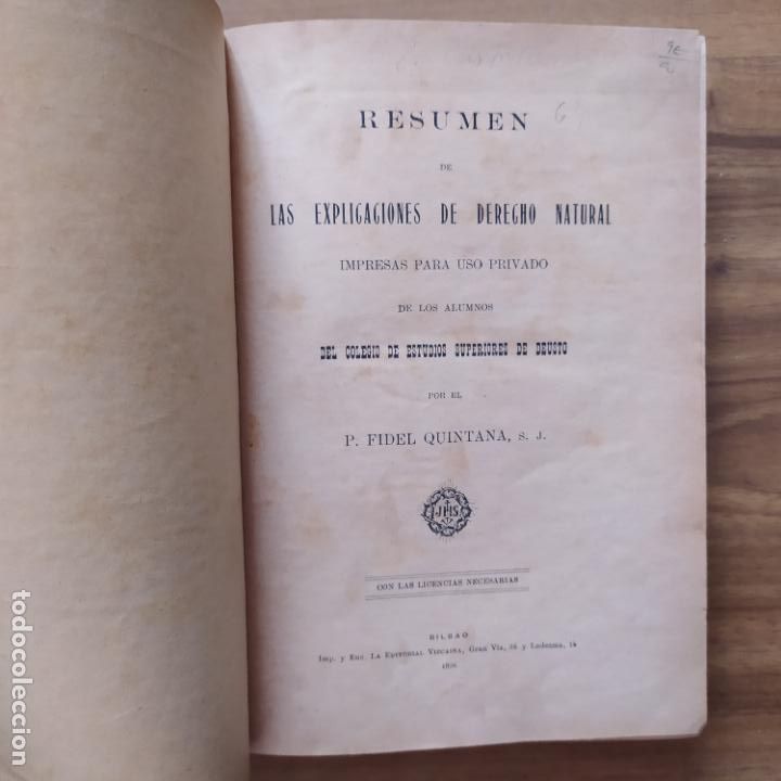 Old books: Resumen de las explicaciones de Derecho Natural impresas para uso privado de los alumnos del colegio