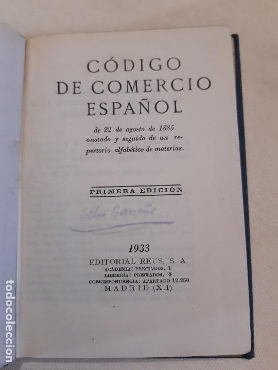 Libros antiguos: CODIGO DE COMERCIO ESPA&Ntilde;OL 1933. PRIMERA EDICION. EDITORIAL REUS. - Foto 2