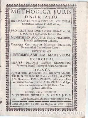 Libri antichi: NICOLAU ET ZELMA, Valerius: METHODICA JURIS DISSERTATIO DE EXCUSATIONIBUS TUTELAE, VEL CURAE...