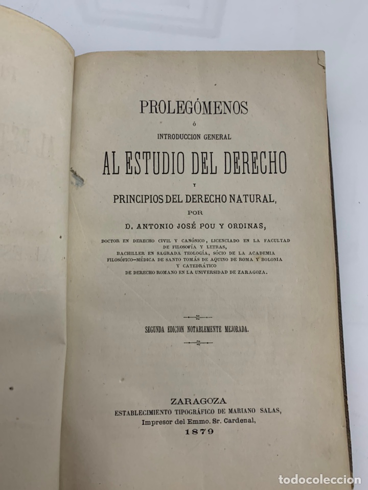 Libros antiguos: Proleg&oacute;menos o introducci&oacute;n general al estudio del derecho