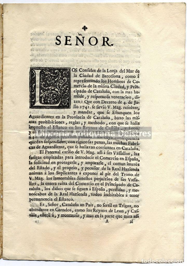 Libros antiguos: [Catalu&ntilde;a - Comercio de Vinos y Aguardientes, 1741] [Protecci&oacute;n de Comercio] Se&ntilde;or...