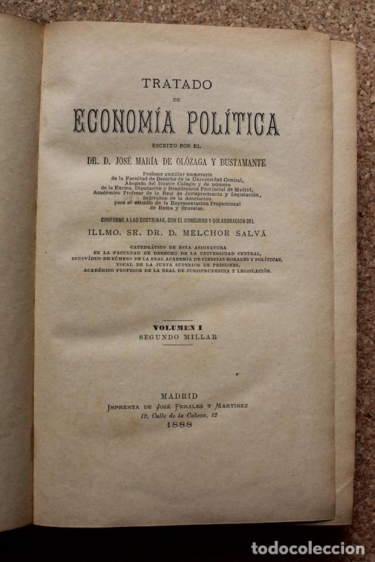 Libros antiguos: Tratado de econom&iacute;a pol&iacute;tica. Ol&oacute;zaga y Bustamante (Jos&eacute; Mar&iacute;a de) Volumen I.