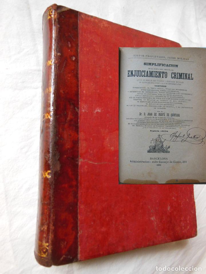 Libri antichi: SIMPLIFICACION DE LA NUEVA LEY VIGENTE DE ENJUICIAMIENTO CRIMINAL. 1883 JUAN DE MARFA DE QUINTANA