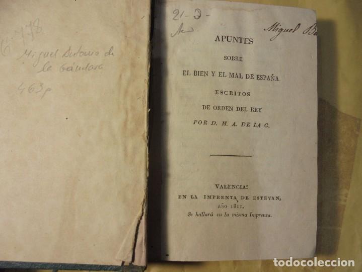 Libri antichi: MIGUEL ANTONIO DE LA GANDARA. APUNTES SOBRE EL BIEN Y EL MAL DE ESPA&Ntilde;A.ECONOMIA POLITICA. 1811