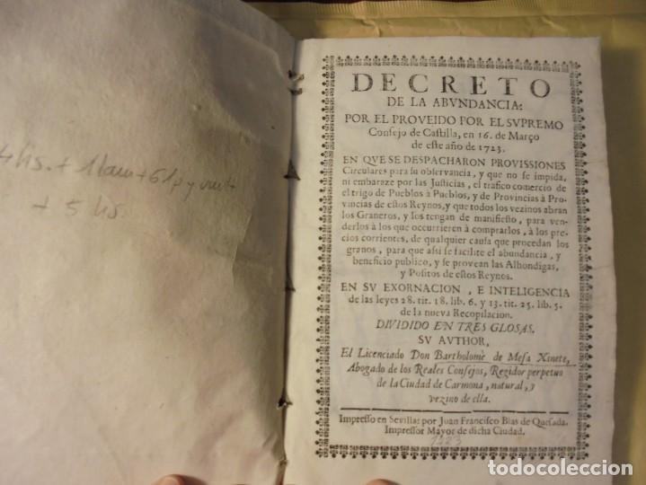 Libri antichi: DECRETO DE LA ABUNDANCIA. MESA XINETE. ECONOMIA. COMERCIO DEL TRIGO. 1723