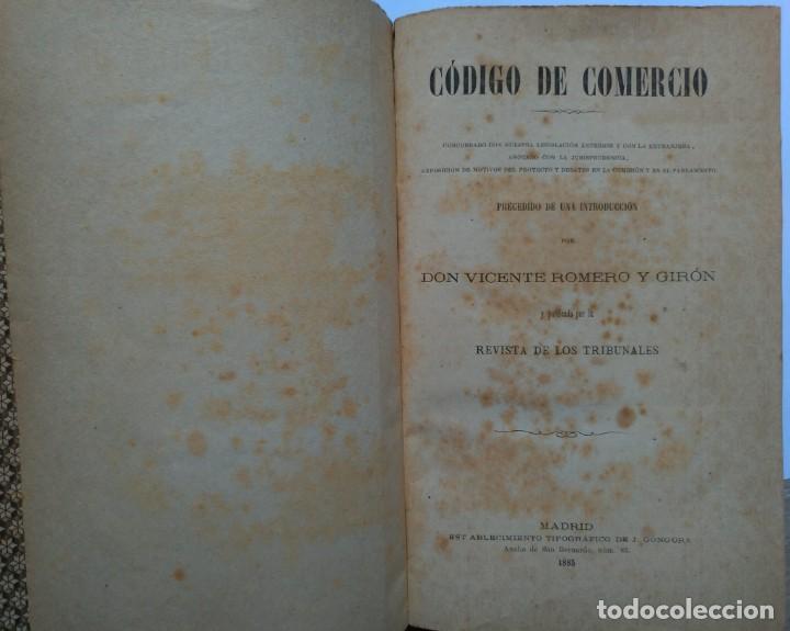 Libros antiguos: C&oacute;digo de comercio . Romero y Gir&oacute;n. (1885) - Foto 2