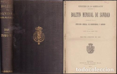 Libri antichi: BOLETIN MENSUAL DE SANIDAD SEGUNDO SEMESTRE DE 1891. A&Ntilde;O IV TOMO VIII - A-HM-1234