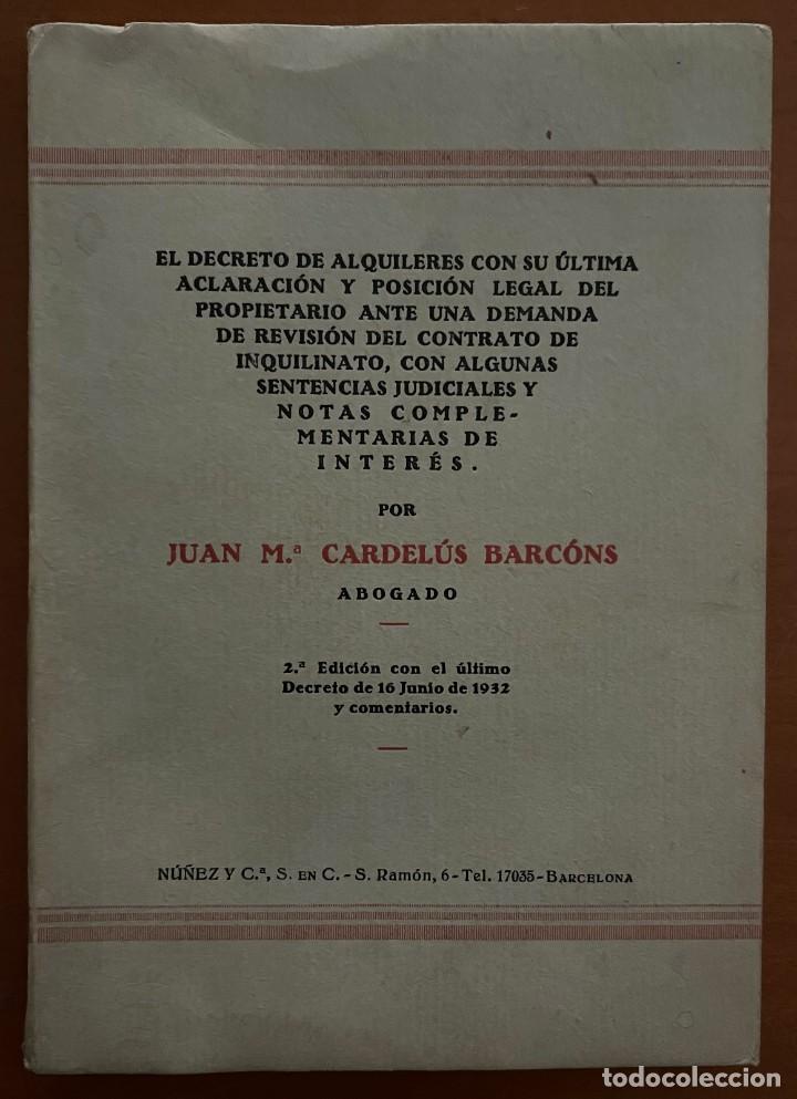 Libros antiguos: EL DECRETO DE ALQUILERES CON SU ULTIMA ACLARACION Y POSICION LEGAL DEL PROPIETARIO...