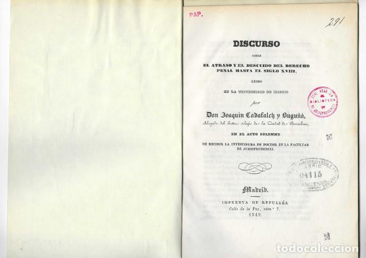 Libros antiguos: ATRASO Y DESCUIDO DEL DERECHO PENAL HASTA EL SIGLO XVIII. JOAQU&Iacute;N CADAFALCH Y BUGU&Ntilde;&Aacute;