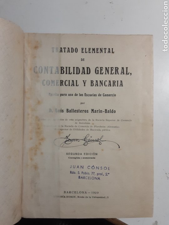 Libros antiguos: Tratado elemental de contabilidad general, comercial y bancaria Luis Ballesteros - Foto 2 - 289681168