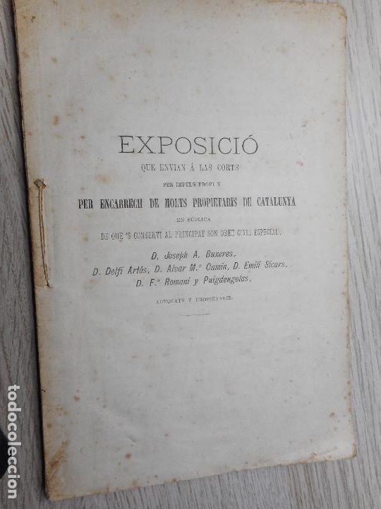 Libros antiguos: EXPOSICION QUE ENVIA A CORTES PROPIETARIOS CATALANES.DRET CIVIL CATALA.BARCELONA 1886
