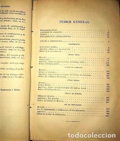 Libros antiguos: COLECCI&Oacute;N DE CODIGOS DE LA REPUBLICA DE CHILE ... 1891 - Foto 3
