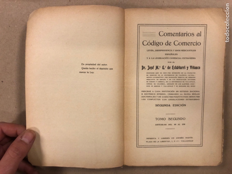 Libros antiguos: COMENTARIOS AL C&Oacute;DIGO DE COMERCIO. JOS&Eacute; M&ordf;. G. DE ECHAVARRI Y VIVANCO. 5 TOMOS. 1925 - Foto 9