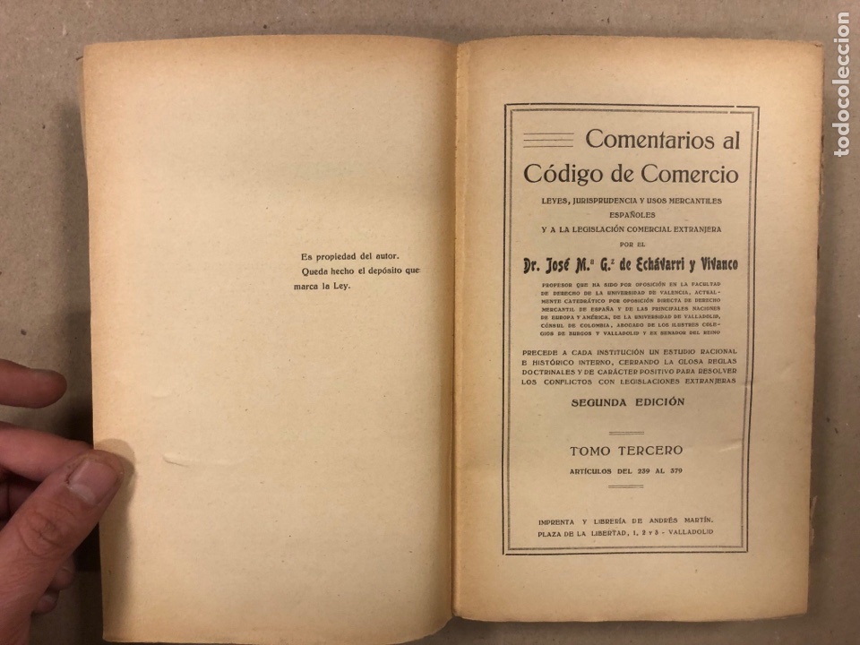 Libros antiguos: COMENTARIOS AL C&Oacute;DIGO DE COMERCIO. JOS&Eacute; M&ordf;. G. DE ECHAVARRI Y VIVANCO. 5 TOMOS. 1925 - Foto 15