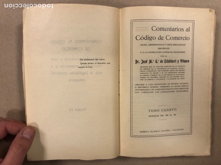 Libros antiguos: COMENTARIOS AL C&Oacute;DIGO DE COMERCIO. JOS&Eacute; M&ordf;. G. DE ECHAVARRI Y VIVANCO. 5 TOMOS. 1925 - Foto 20