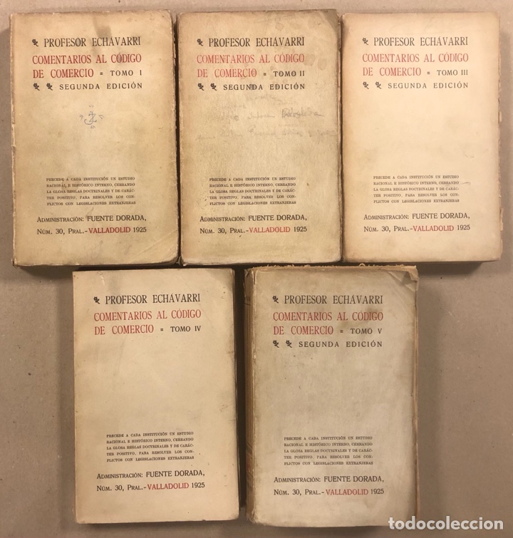 Libros antiguos: COMENTARIOS AL C&Oacute;DIGO DE COMERCIO. JOS&Eacute; M&ordf;. G. DE ECHAVARRI Y VIVANCO. 5 TOMOS. 1925 - Foto 1