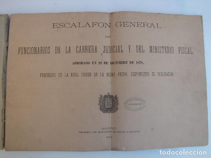 Libros antiguos: 30.- Escalaf&oacute;n Funcionarios carrera Judicial y Fiscal 1878