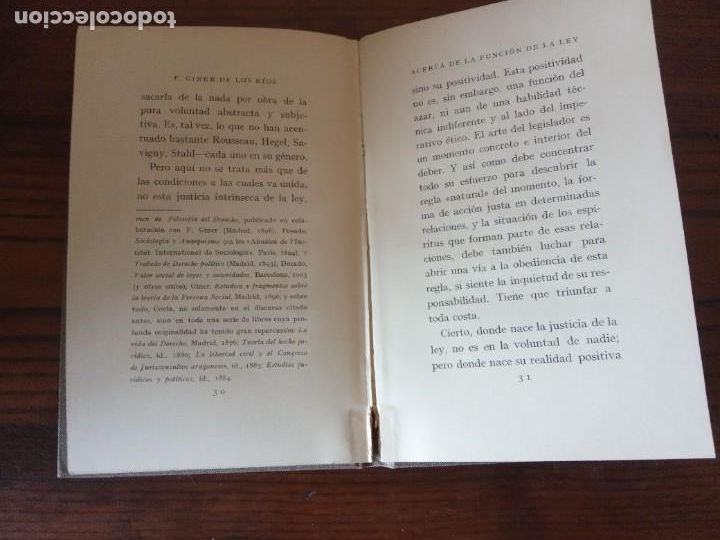 Libros antiguos: ACERCA DE LA FUNCI&Oacute;N DE LA LEY. - FRANCISCO GINER. 1932. - Foto 5