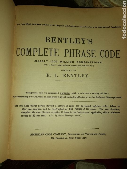 Libros antiguos: DOS LIBROS BENTLEYS COMPLETE PHRASE CODE WHITH APPENDIX 1000 MILLION COMBINATIONS UNICOS? - Foto 18
