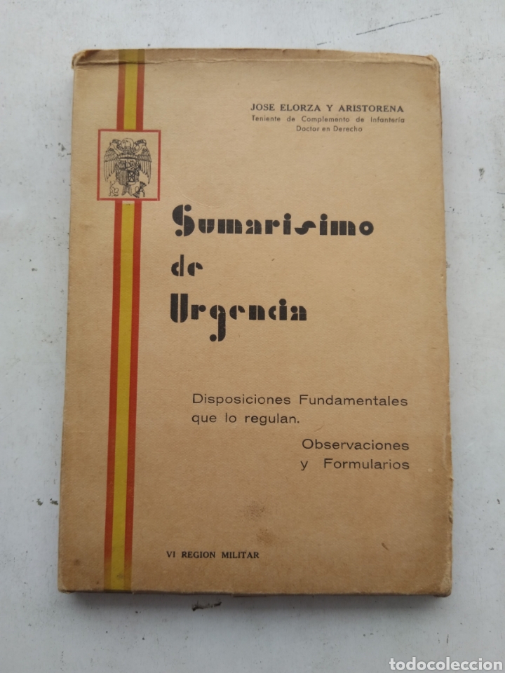 Old books: SUMARISIMO DE URGENCIA 1938/GUERRA CIVIL ESPA&Ntilde;OLA/JOSE ELORZA Y ARISTORENA