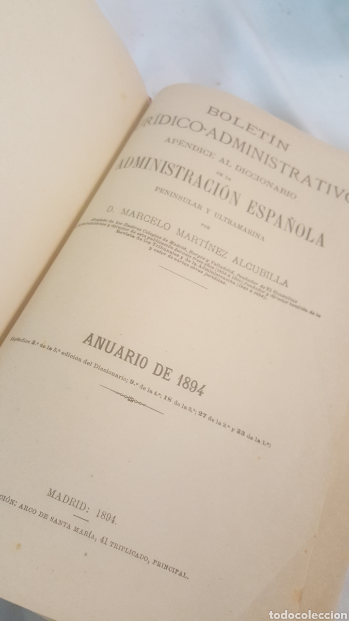 Livros antigos: LIBRO S.XIX, 1894 BOLET&Iacute;N ADMINISTRATIVO - JUR&Iacute;DICO ANUARIO 1894