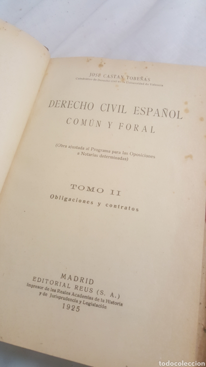 Livros antigos: LIBRO S.XX, 1920 DERECHO CIVIL ESPA&Ntilde;OL COM&Uacute;N Y FORAL TOMO II