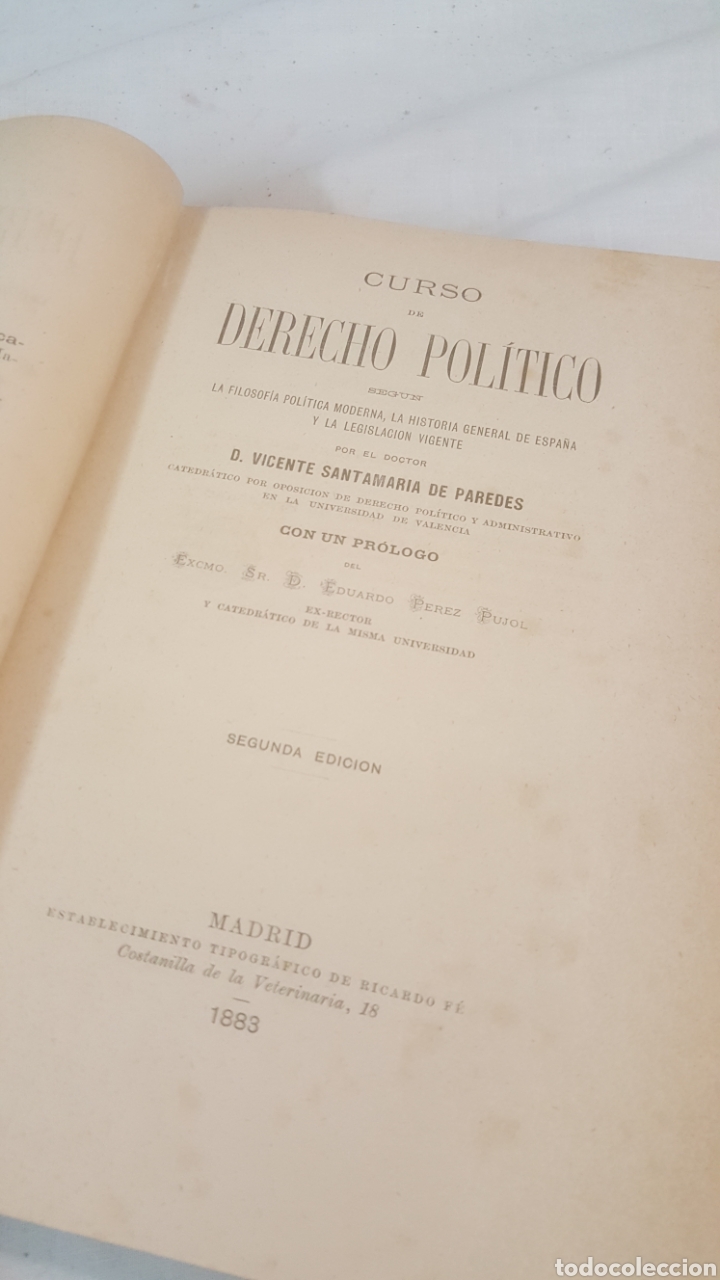 Livros antigos: LIBRO S.XIX, 1883 CURSO DE DERECHO POL&Iacute;TICO POR D. VICENTE SANTAMAR&Iacute;A DE PAREDES
