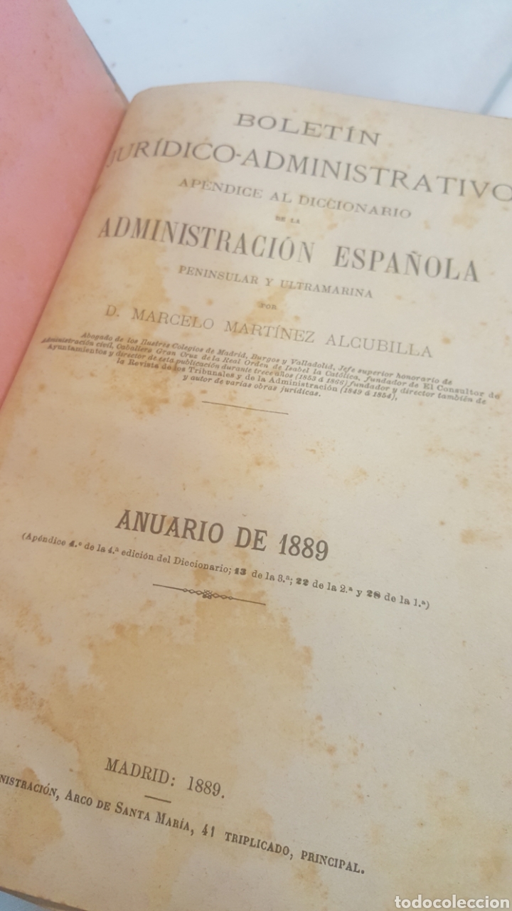 Livros antigos: LIBRO S.XIX, 1889 BOLET&Iacute;N JUR&Iacute;DICO - ADMINISTRATIVO ANUARIO DE 1889