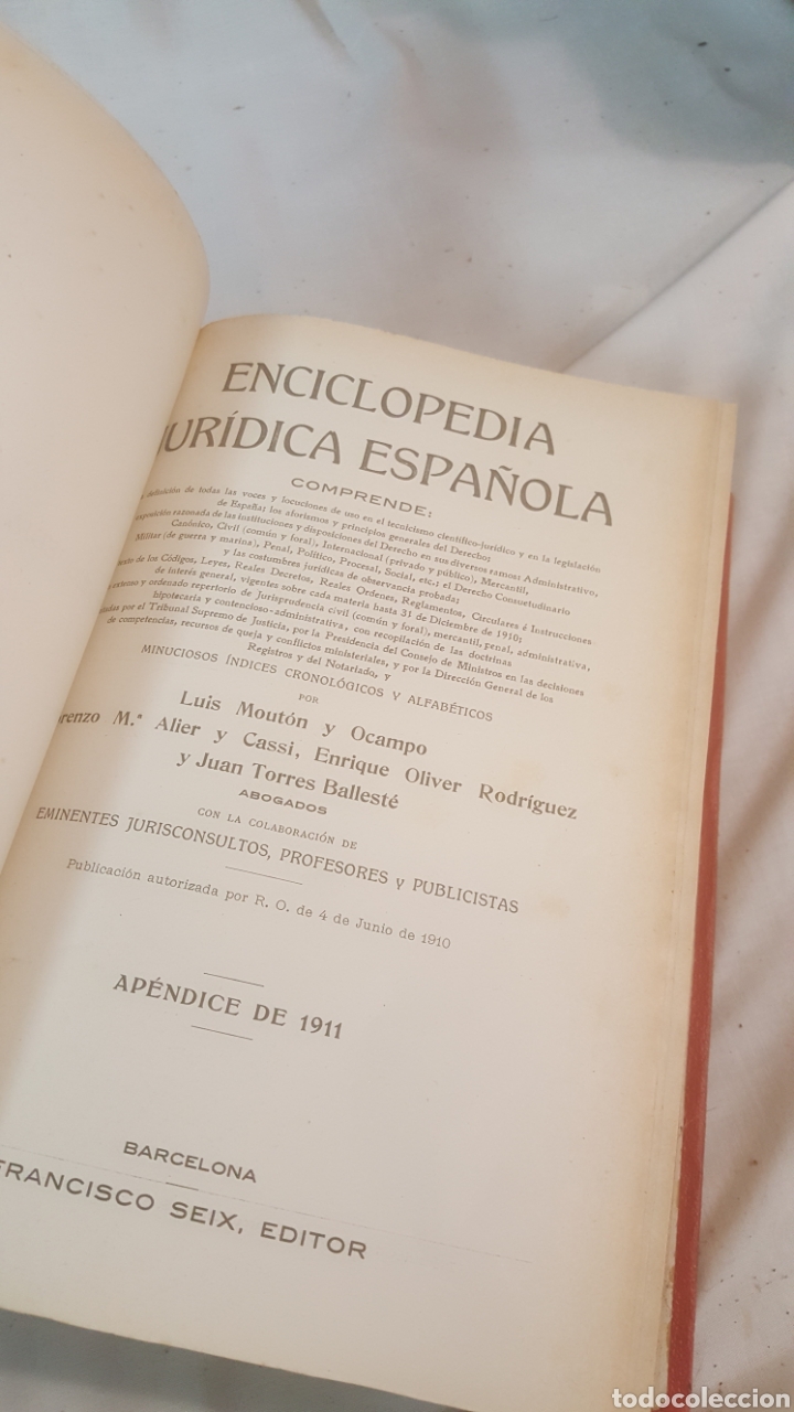 Livros antigos: S.XX ENCICLOPEDIA JUR&Iacute;DICA ESPA&Ntilde;OLA AP&Eacute;NDICE DE 1911