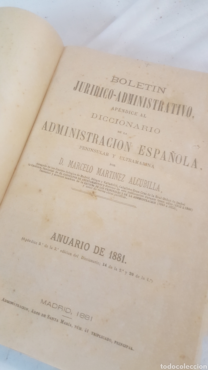 Livros antigos: LIBRO S.XIX, 1881, BOLET&Iacute;N JUR&Iacute;DICO-ADMINISTRATIVO POR ALCUBILLA ANUARIO DE 1881