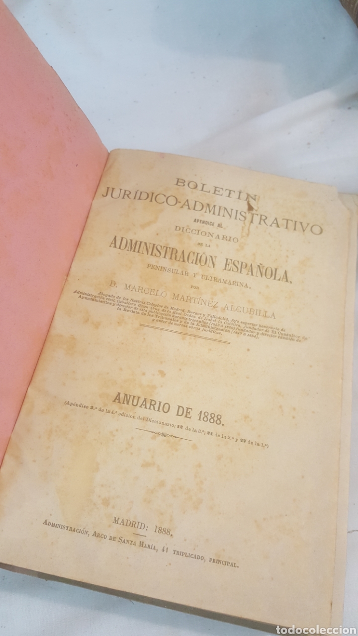 Livros antigos: LIBRO S.XX, 1888 BOLET&Iacute;N JUR&Iacute;DIVO-ADMINISTRATIVO POR ALCUBILLA ANUARIO DE 1888