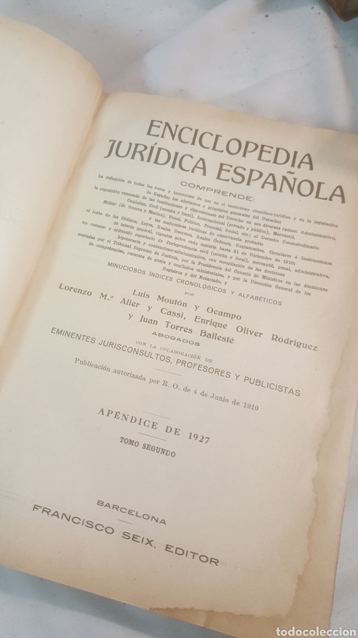 Livros antigos: S.XX ENCICLOPEDIA JUR&Iacute;DICA ESPA&Ntilde;OLA AP&Eacute;NDICE DE 1927 TOMO II