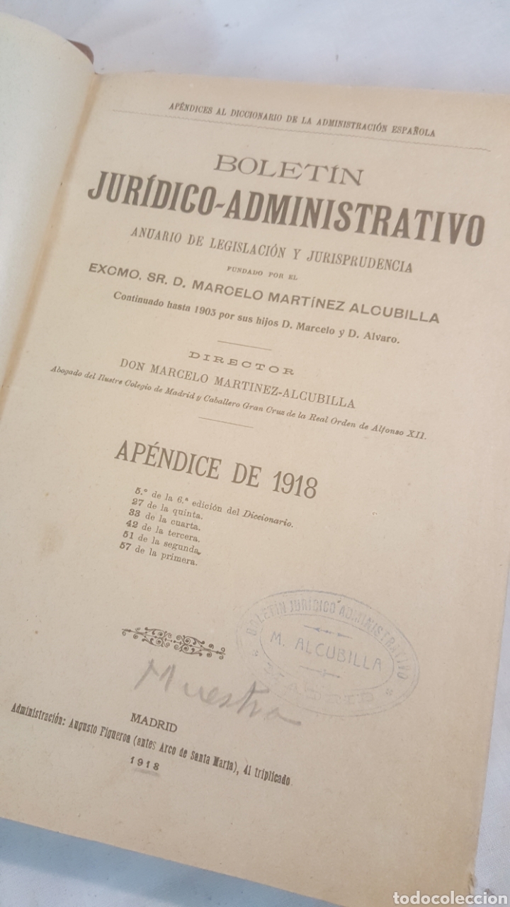 Livros antigos: LIBRO S.XX, 1918 BOLET&Iacute;N JUR&Iacute;DICO-ADMINISTRATIVO AP&Eacute;NDICE DE 1918